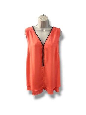 Rue + Vibrant Orange Tiered Sleeveless Blouse With Dramatic Zip | 2X
